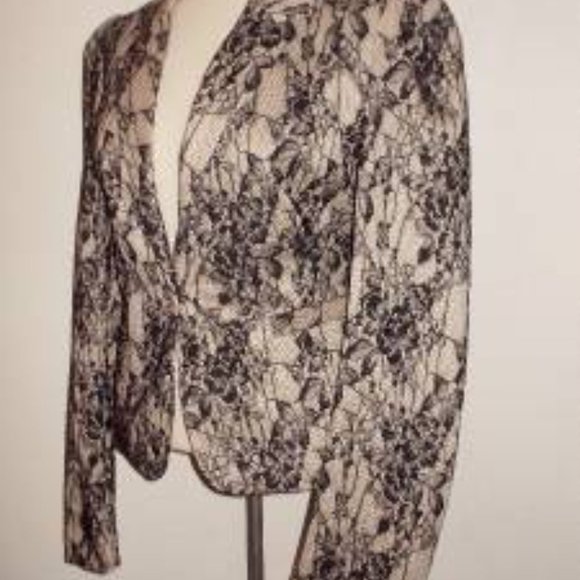 KARDASHIAN KOLLECTION MS SIZE LARGE BLACK LACE OVER NUDE SINGLE BUTTON BLAZER - Picture 5 of 5